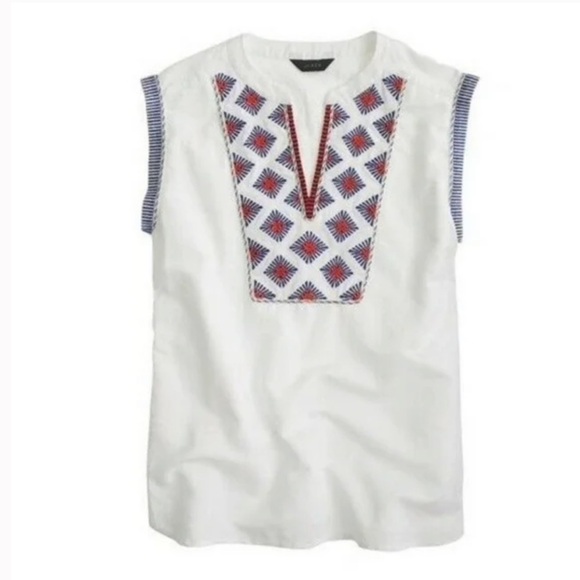J. crew sunburst cap sleeve embroidered linen & cotton blendTopSize 2. D… - Picture 2 of 9